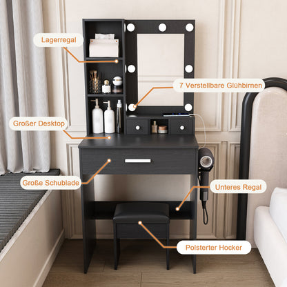 Small Makeup Vanity with Mirror and Adjustable LED Lighting