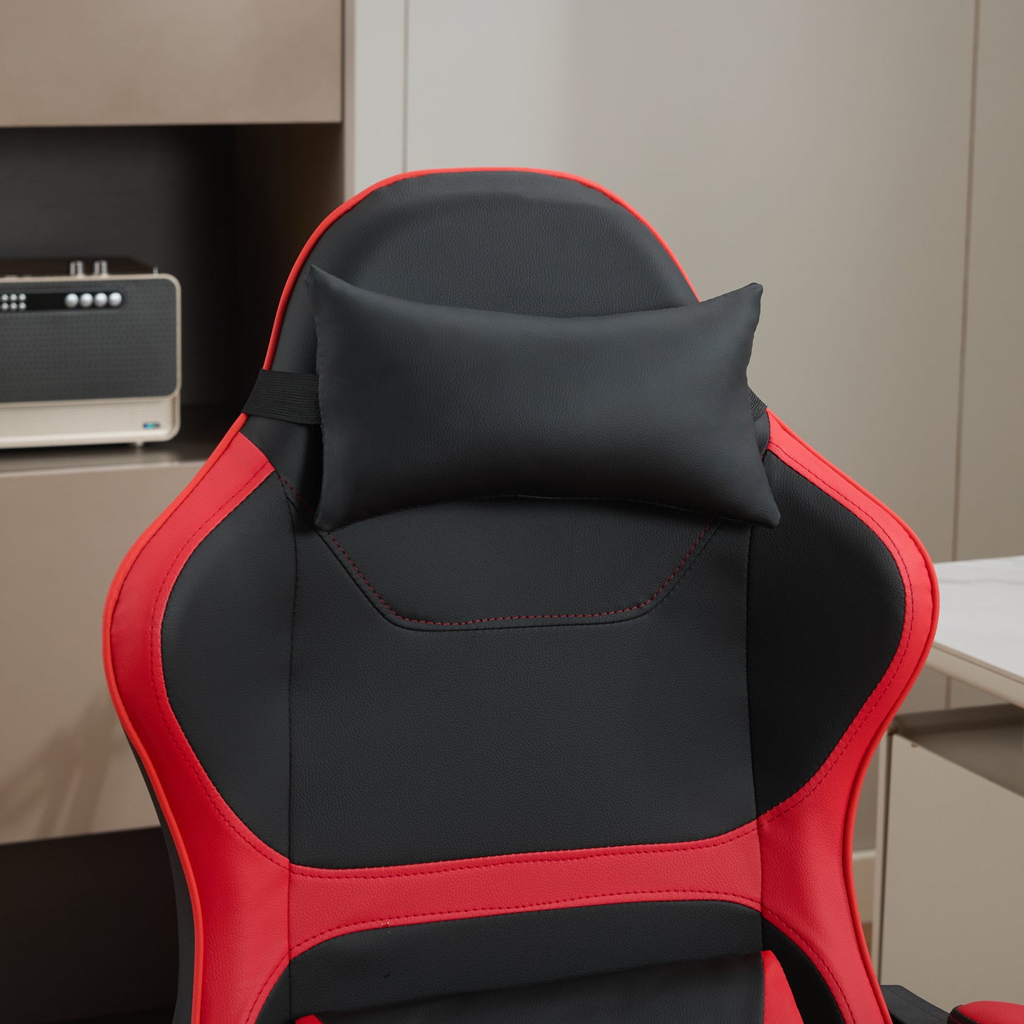 Ergonomic Gaming Chair in Black and Red with Footrest