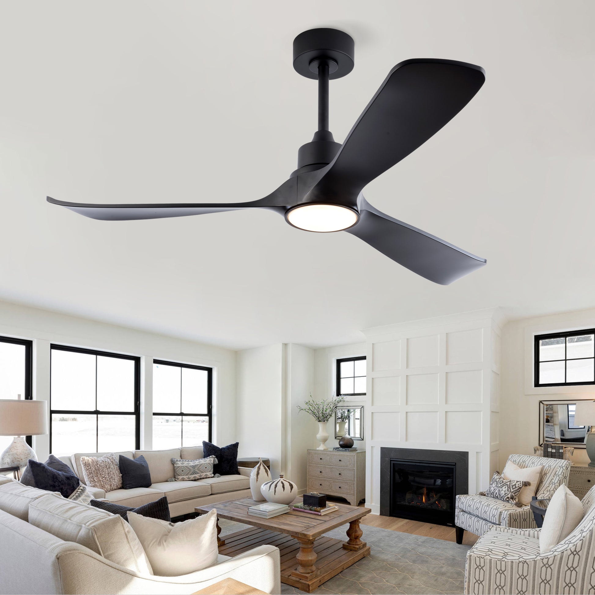 52-Zoll schwarzer Deckenventilator mit Licht und Fernbedienung, reversiblem DC-Motor, 3 Farbtemperaturen, moderner Deckenventilator mit Licht für Innen- und Außenbereich, geeignet für Schlafzimmer, Wo