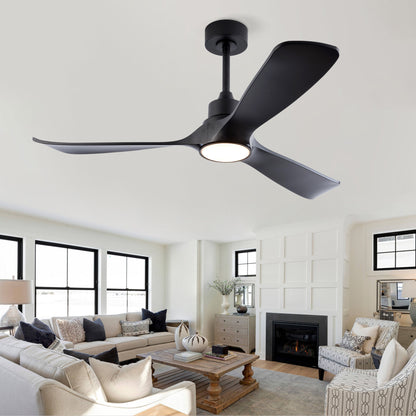 52-Zoll schwarzer Deckenventilator mit Licht und Fernbedienung, reversiblem DC-Motor, 3 Farbtemperaturen, moderner Deckenventilator mit Licht für Innen- und Außenbereich, geeignet für Schlafzimmer, Wo
