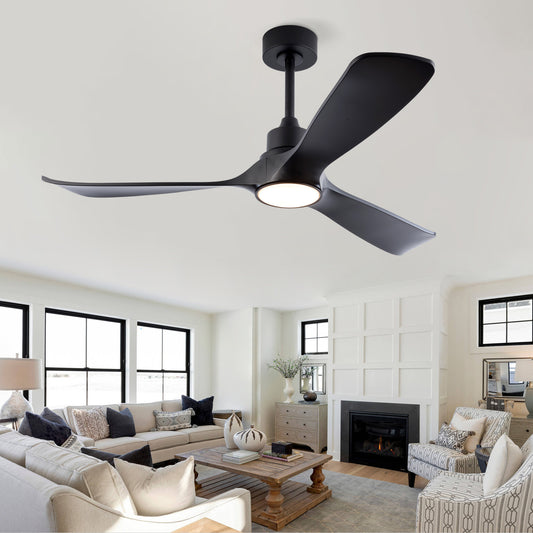 52-Zoll schwarzer Deckenventilator mit Licht und Fernbedienung, reversiblem DC-Motor, 3 Farbtemperaturen, moderner Deckenventilator mit Licht für Innen- und Außenbereich, geeignet für Schlafzimmer, Wo
