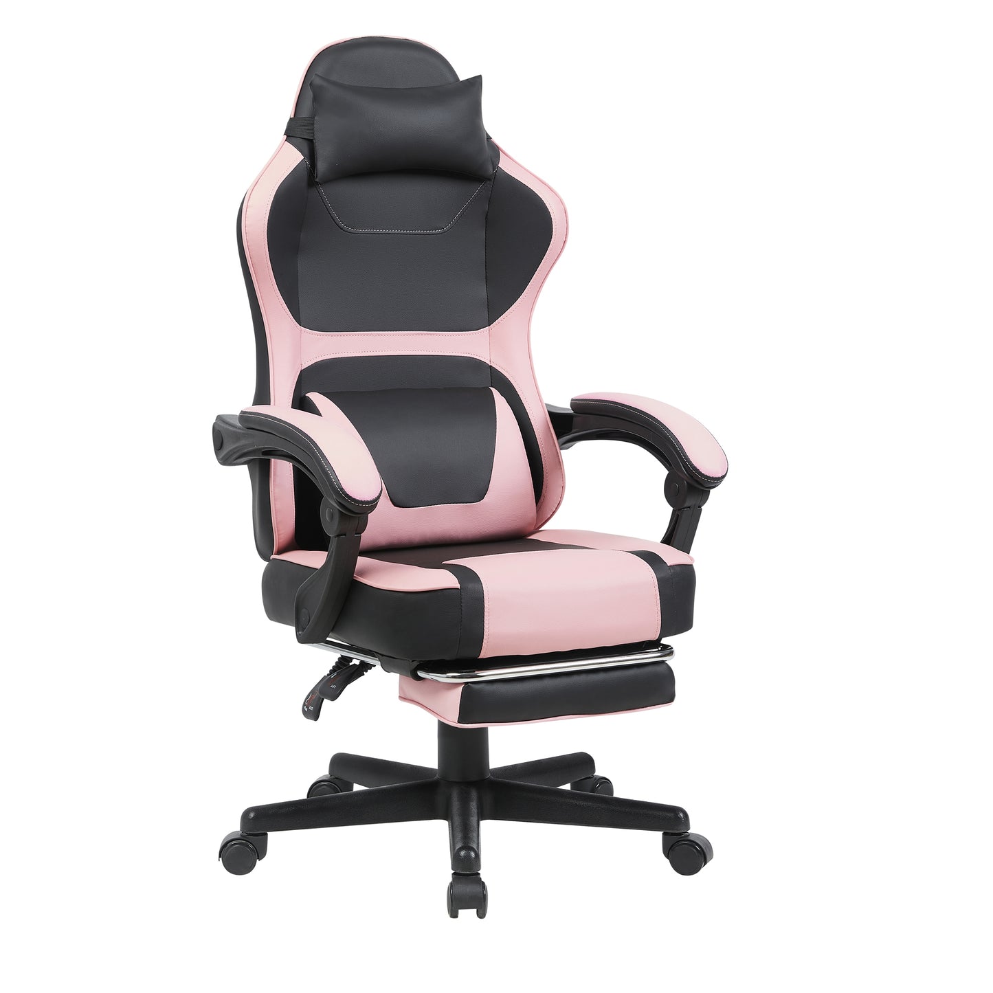 Kawaii Pink & Black Ergonomic Gaming Chair with Lumbar Support and Footrest