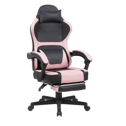 Kawaii Pink & Black Ergonomic Gaming Chair with Lumbar Support and Footrest
