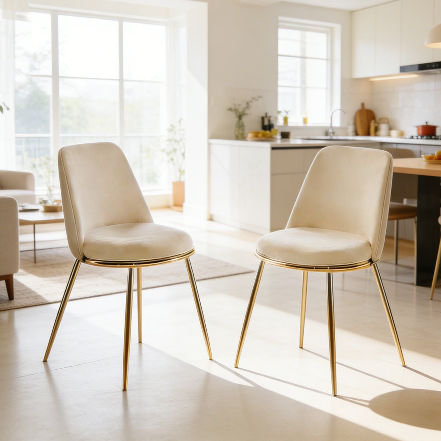 Gigab2b original image - Modern Cream White Dining Chair - Gold-Plated Metal Legs, Velvet Upholstery