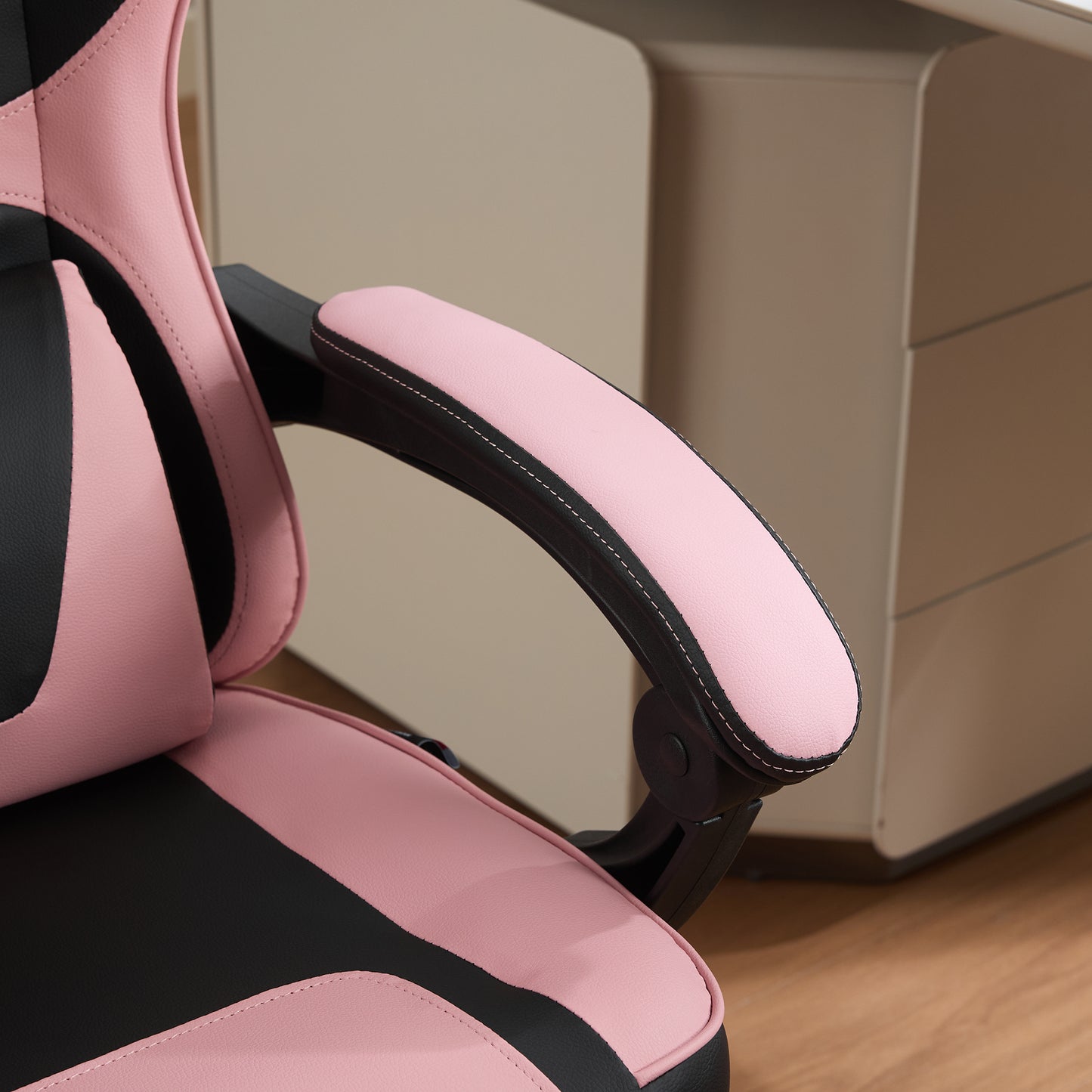 Kawaii Pink & Black Ergonomic Gaming Chair with Lumbar Support and Footrest