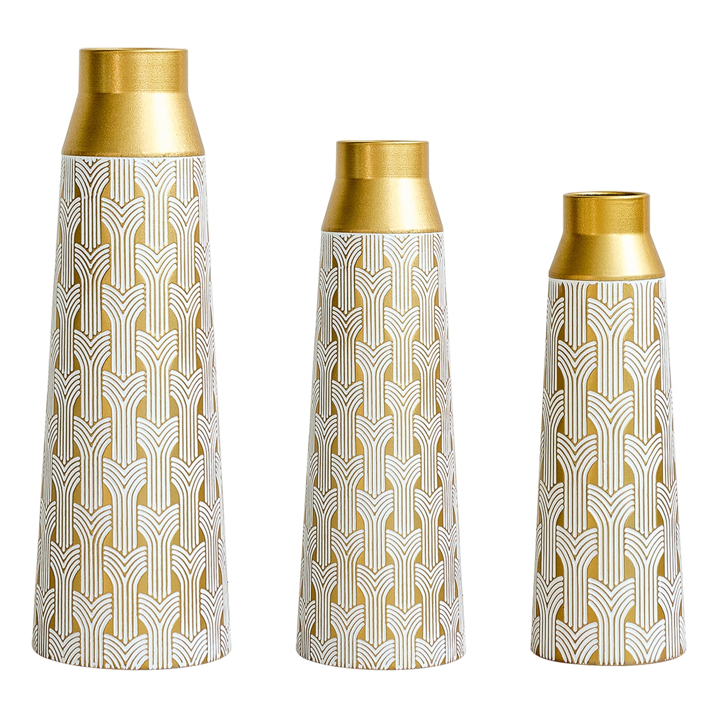 Gigab2b original image - Goldene Bodenvase 3er Set, Moderne Metall Vase mit geometrischem Muster, 42/51/60,5 cm Groß Dekovase für Wohnzimmer, Esszimmer, Trockenblumen & Pampasgras