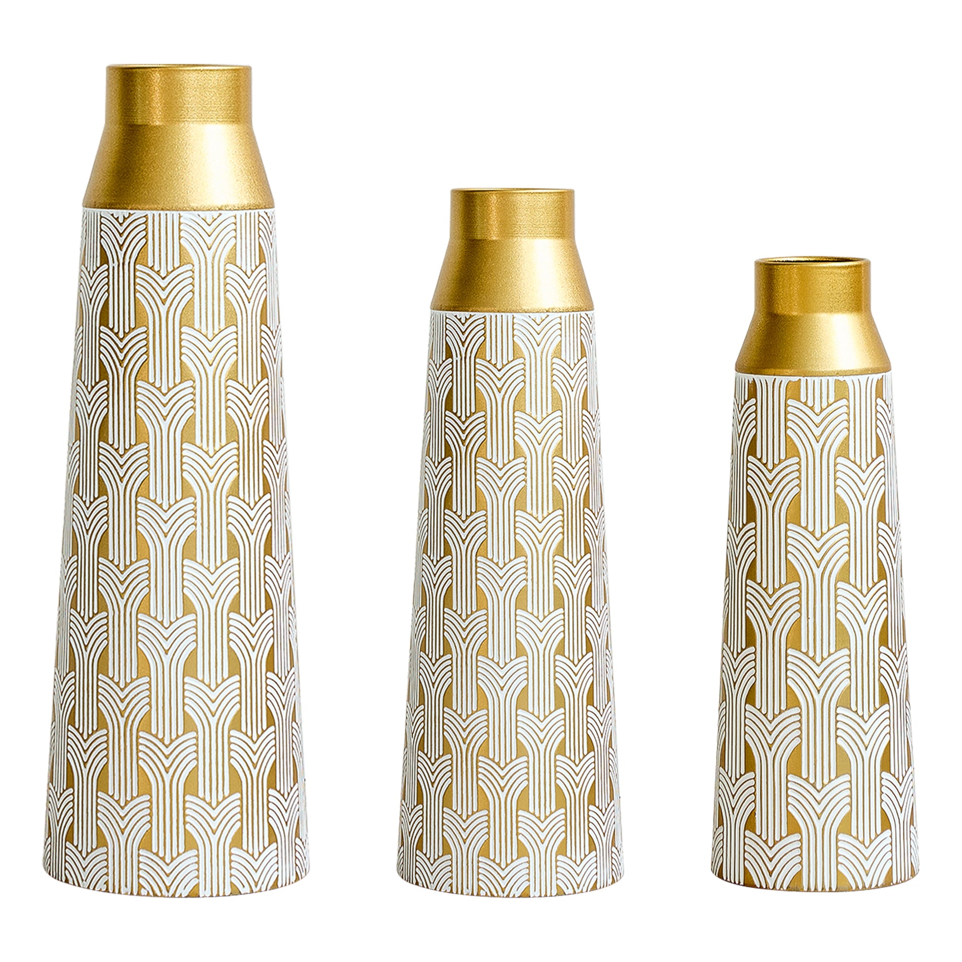 Gigab2b original image - Goldene Bodenvase 3er Set, Moderne Metall Vase mit geometrischem Muster, 42/51/60,5 cm Groß Dekovase für Wohnzimmer, Esszimmer, Trockenblumen & Pampasgras