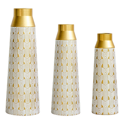Gigab2b original image - Goldene Bodenvase 3er Set, Moderne Metall Vase mit geometrischem Muster, 42/51/60,5 cm Groß Dekovase für Wohnzimmer, Esszimmer, Trockenblumen & Pampasgras