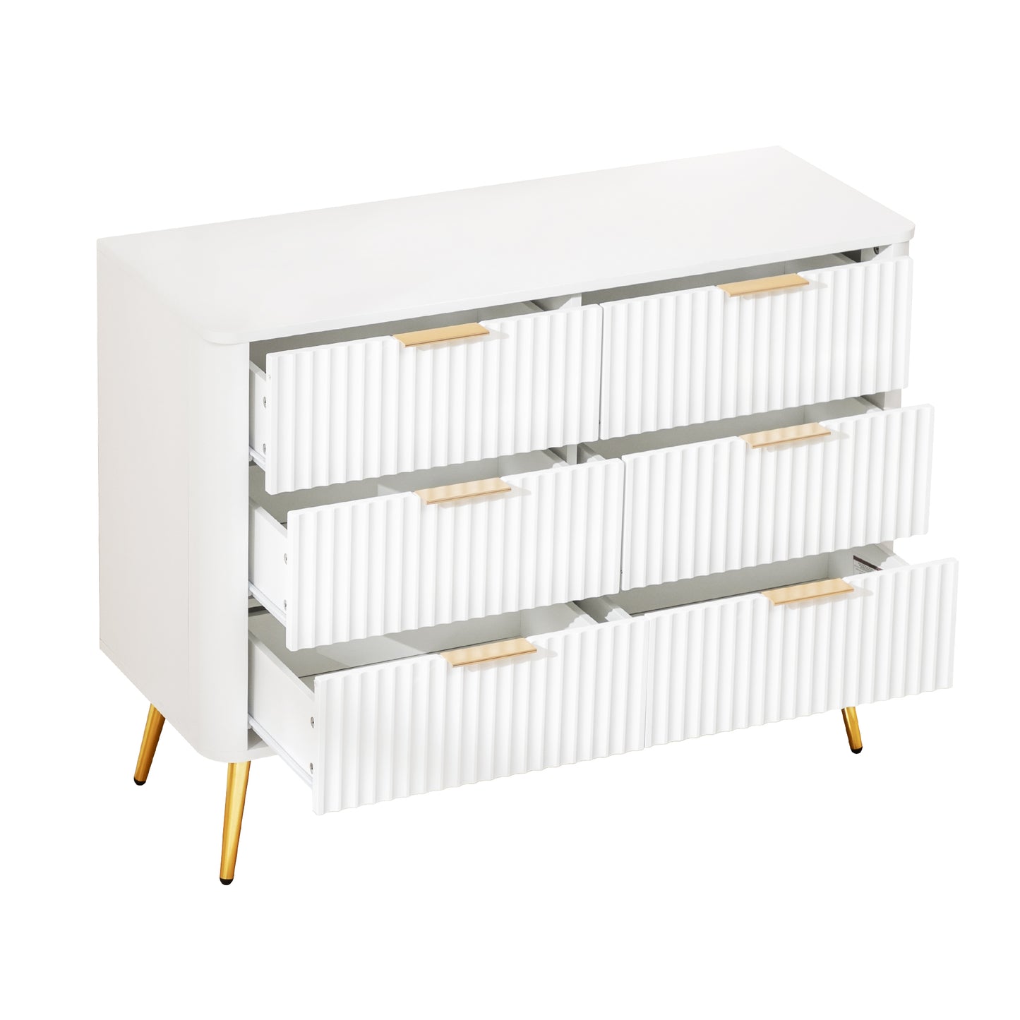 6-Drawer Dresser, Modern White Storage Chest with Metal Handles & Soft-Closing Slides, Sturdy MDF Bedroom Dresser for Living Room Hallway – Anti-Tip Device, 20cm Raised Legs for Robot Vacuum