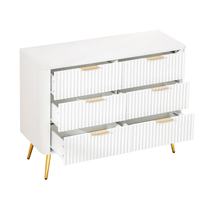 6-Drawer Dresser, Modern White Storage Chest with Metal Handles & Soft-Closing Slides, Sturdy MDF Bedroom Dresser for Living Room Hallway – Anti-Tip Device, 20cm Raised Legs for Robot Vacuum
