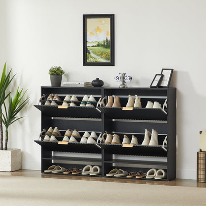 80 x 24 cm Schuhschrank mit Nutfront – Höhenverstellbar mit Kippschutz und Dekotisch für den Flur, in Schwarz