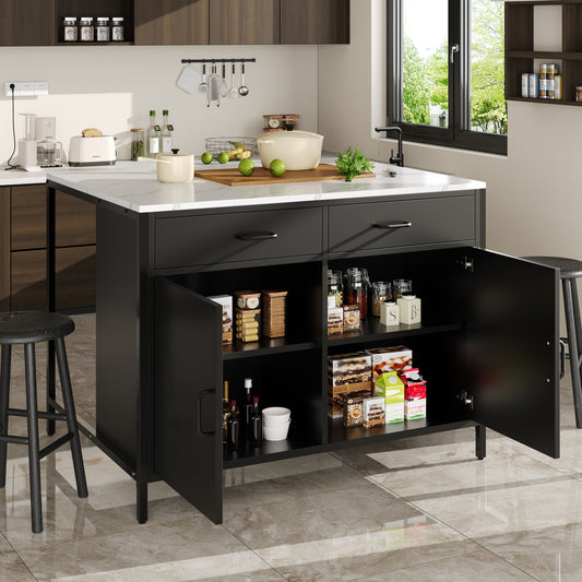 Gigab2b original image - Schwarzer Stehtisch, Küchenarbeitsplatte, einfach und modern, Kaffeebartisch, geeignet für Wohnzimmer, Esszimmer, Tischplatte mit Marmorstruktur, verstellbare Füße