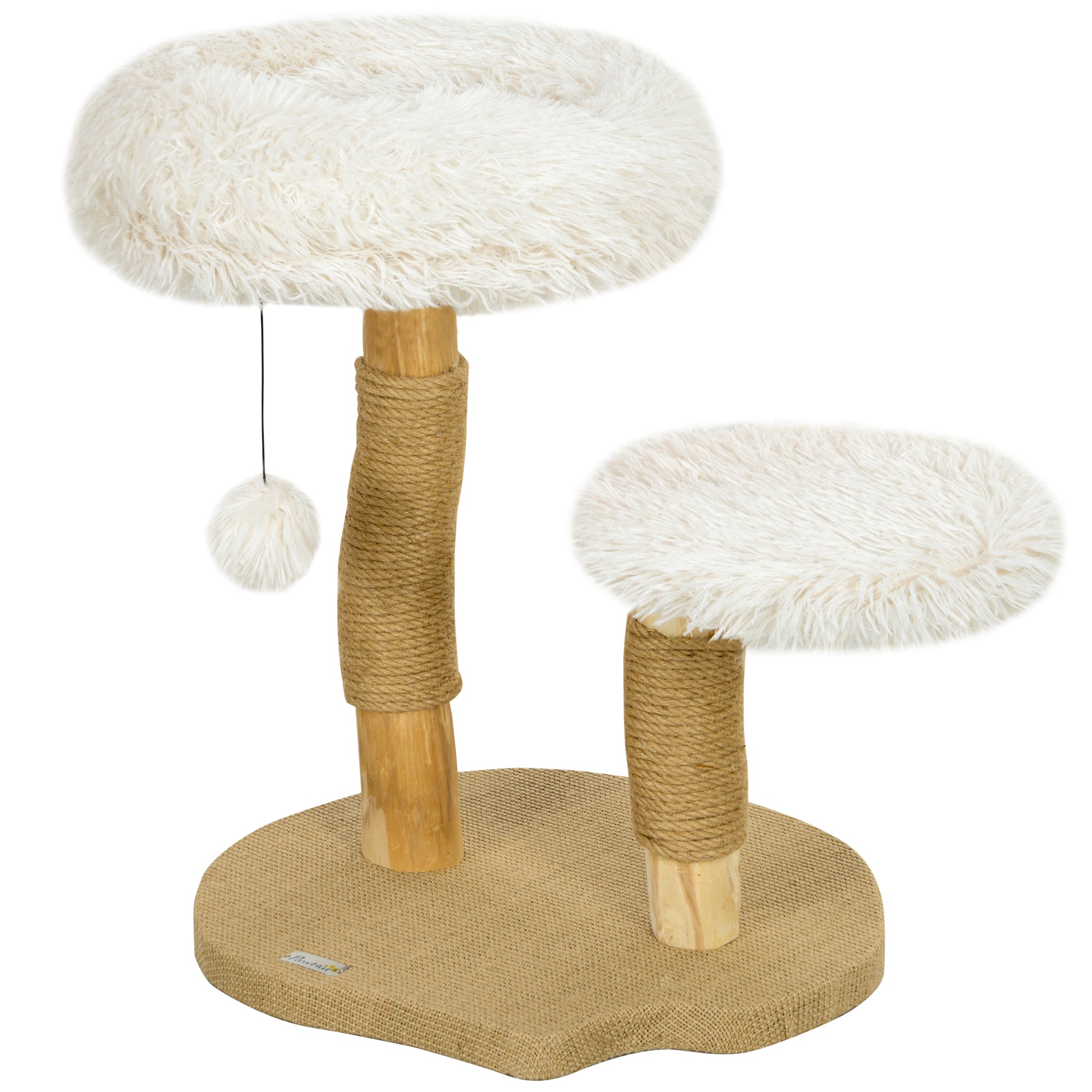 Gigab2b original image - Kratzbaum 61,5 cm hoch Katzenkratzbaum mit Spielball, Betten, Katzenturm mit Katzenkratzbrett, für Katzen unter 5 kg, Birnbaumholz, Weiß