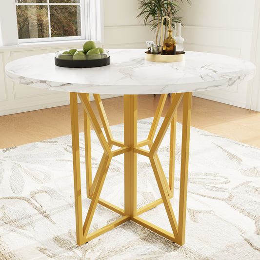 Gigab2b original image - Runder Esstisch (80 x 80 x 76 cm), leichter und luxuriöser runder Tisch für 4-6 Personen, geeignet für Esszimmer und Wohnzimmer, goldene Beine, marmorierte Tischplatte aus MDF