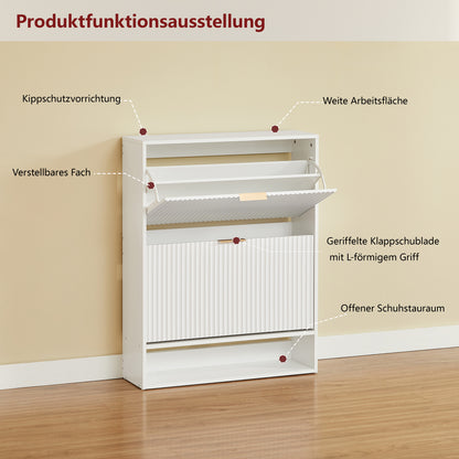 80 x 24 cm Schuhschrank mit Nutfront – Höhenverstellbar mit Kippschutz und Dekotisch für den Flur, in Weiß
