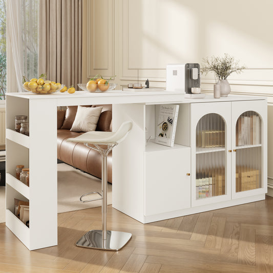 Gigab2b original image - Um 360° drehbarer Bartisch (Hauptkörper 120 x 40 x 97 cm), moderner und einfacher weißer rotierender Ess- und Barschrank, multifunktionaler Aufbewahrungsschrank mit Glastür