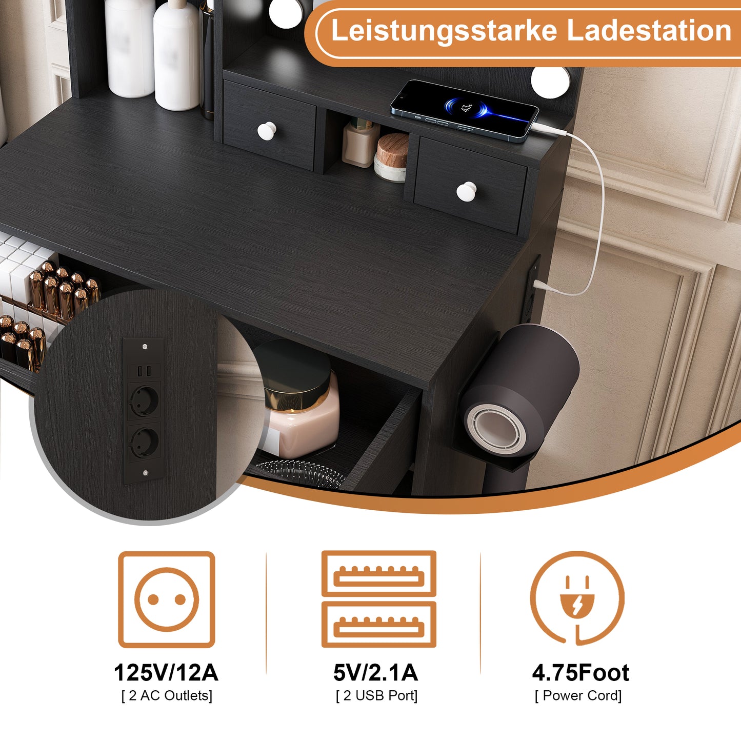 Small Makeup Vanity with Mirror and Adjustable LED Lighting