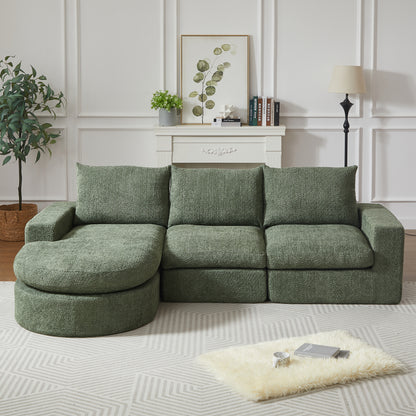 Chenille-Sofa mit gebogenen Elementen und Liegestuhl, vollständig komprimiert und ohne Gestell, modulares Kombinationssofa L-Liegestuhl, Schaumstoff-Kompressionssofa, keine Montage erforderlich
