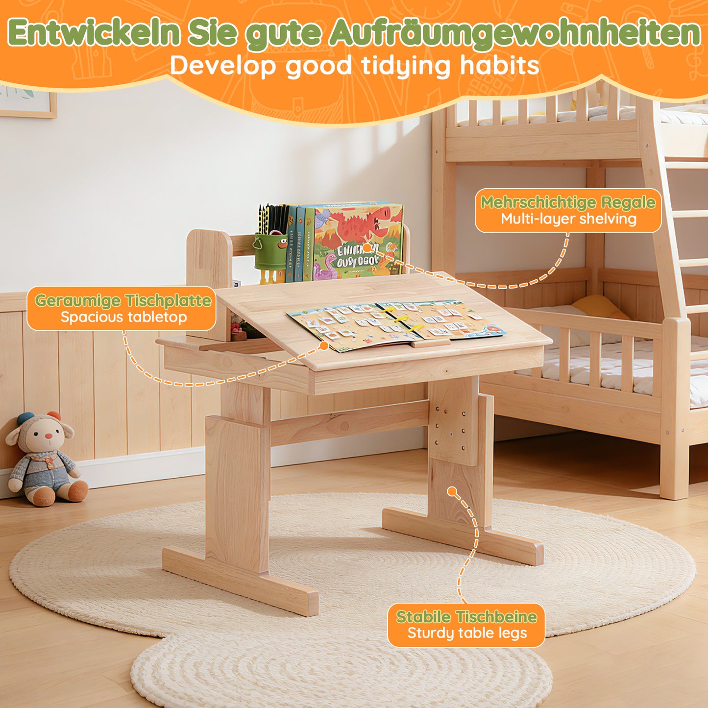 Adjustable Solid Wood Multifunctional Desk for Kids