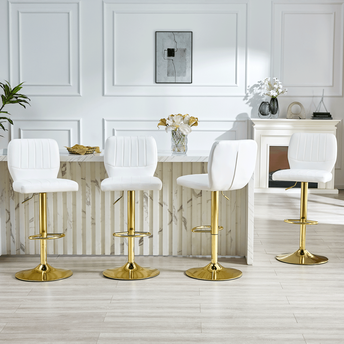 Ergonomic Height-Adjustable Swivel Bar Stool with Backrest and Footrests