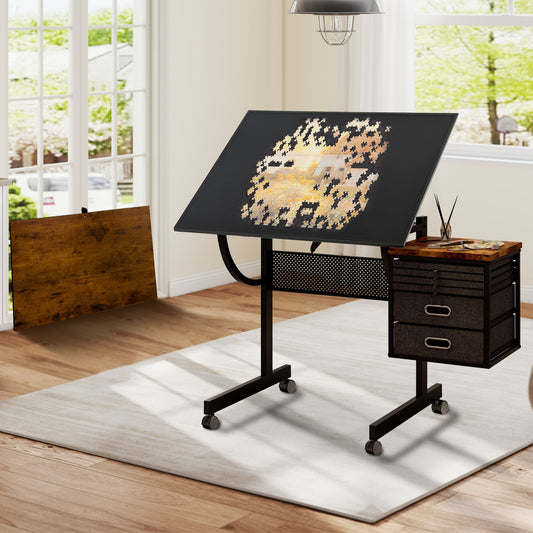 1500 pieces Jigsaw Puzzle metal Table board for adults gift with 4 trays and 2 Storage drawers(black)