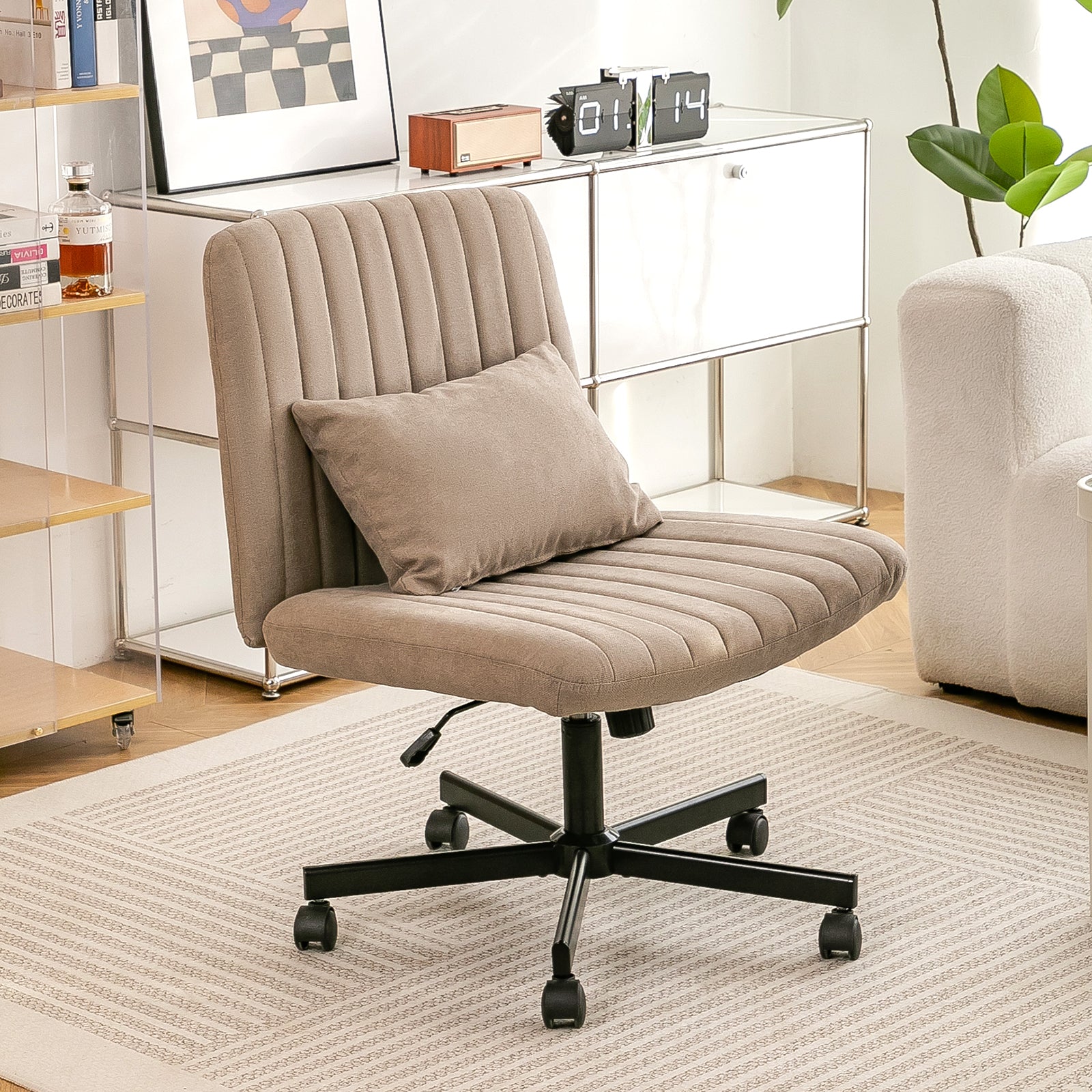 Gigab2b original image - Moderner Bürostuhl Home Office – Höhenverstellbarer Drehstuhl ohne Armlehne mit Leisen Rollen & Polsterkissen – Eleganter Stoff Bürostuhl für Arbeitszimmer & Wohnzimmer