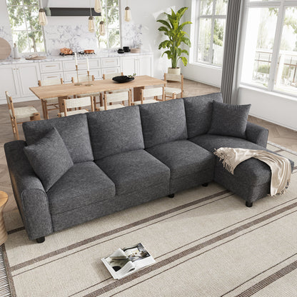 Modernes Chenille L-Form Sofa 3-Sitzer + Chaiselongue Ecksofa, Chaiselongue mit aufklappbarem Stauraum, klappbare Rückenlehne mit Getränkehaltern, multifunktionales modulares Sofa, Grau, 280×136×82cm