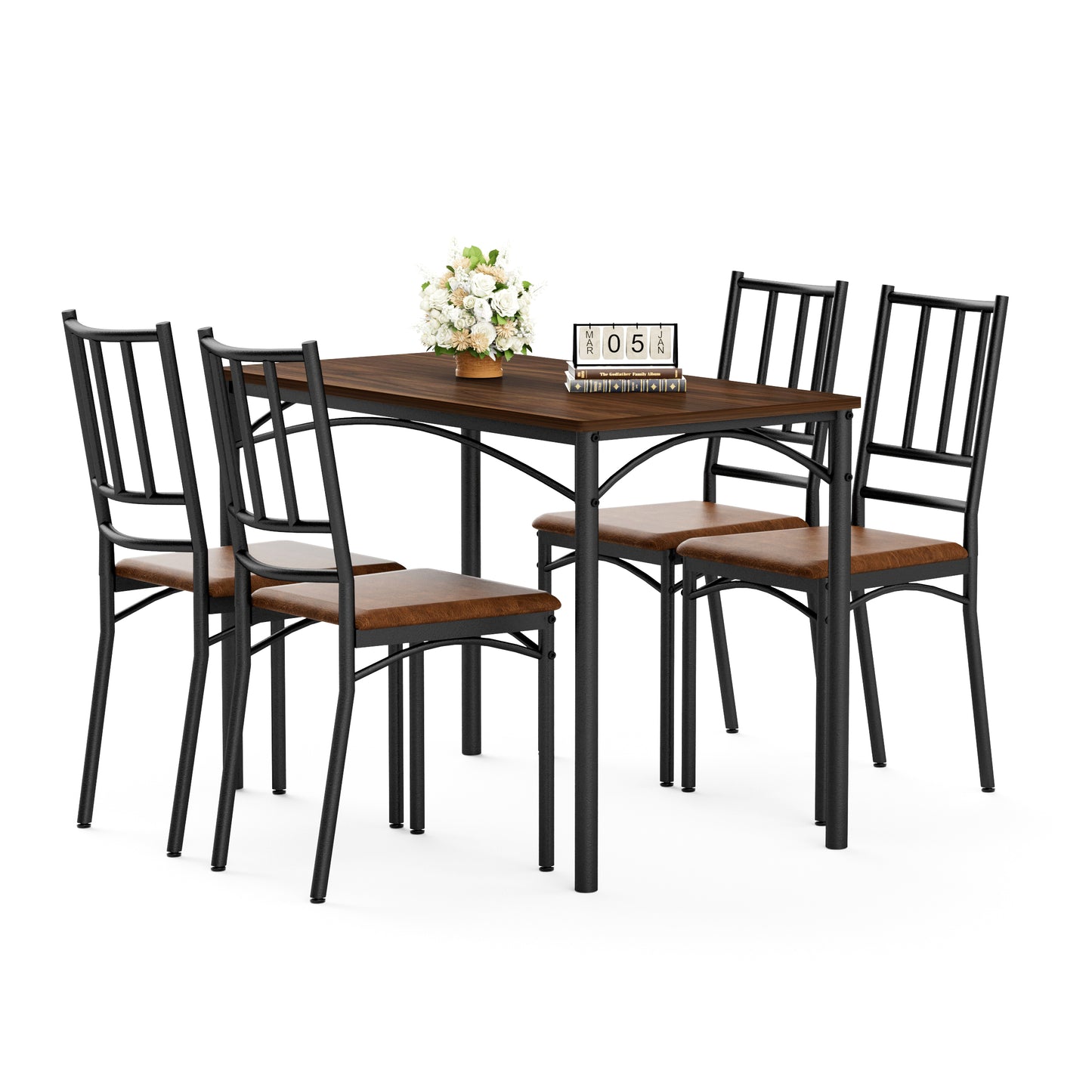 Gigab2b original image - Esstisch-Set, Bartisch mit 4 Esszimmerstühlen, Küchentisch mit Stühlen, industrieller Frühstückstisch für Küche, Wohnzimmer, Partyraum, Walnussholz,110cm*60cm*76.5cm