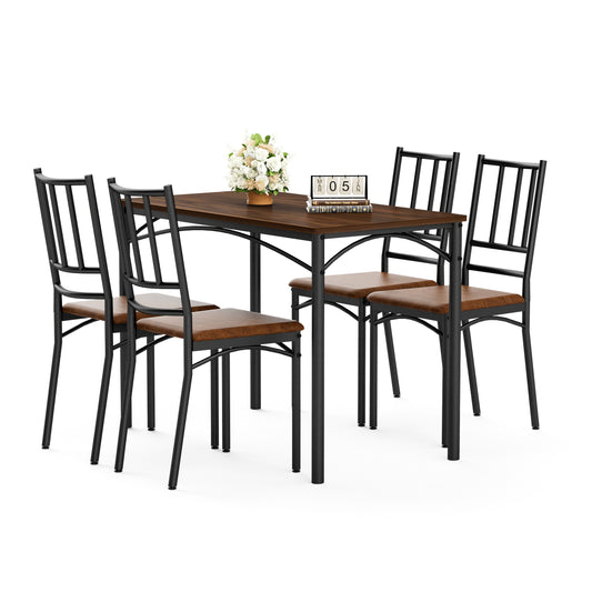 Gigab2b original image - Esstisch-Set, Bartisch mit 4 Esszimmerstühlen, Küchentisch mit Stühlen, industrieller Frühstückstisch für Küche, Wohnzimmer, Partyraum, Walnussholz,110cm*60cm*76.5cm