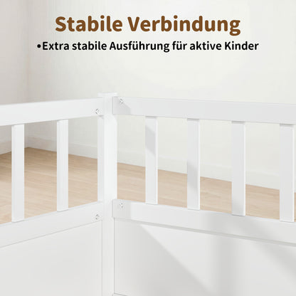 Solid Wood Montessori Floor Bed with Safety Railing and Slatted Frame
