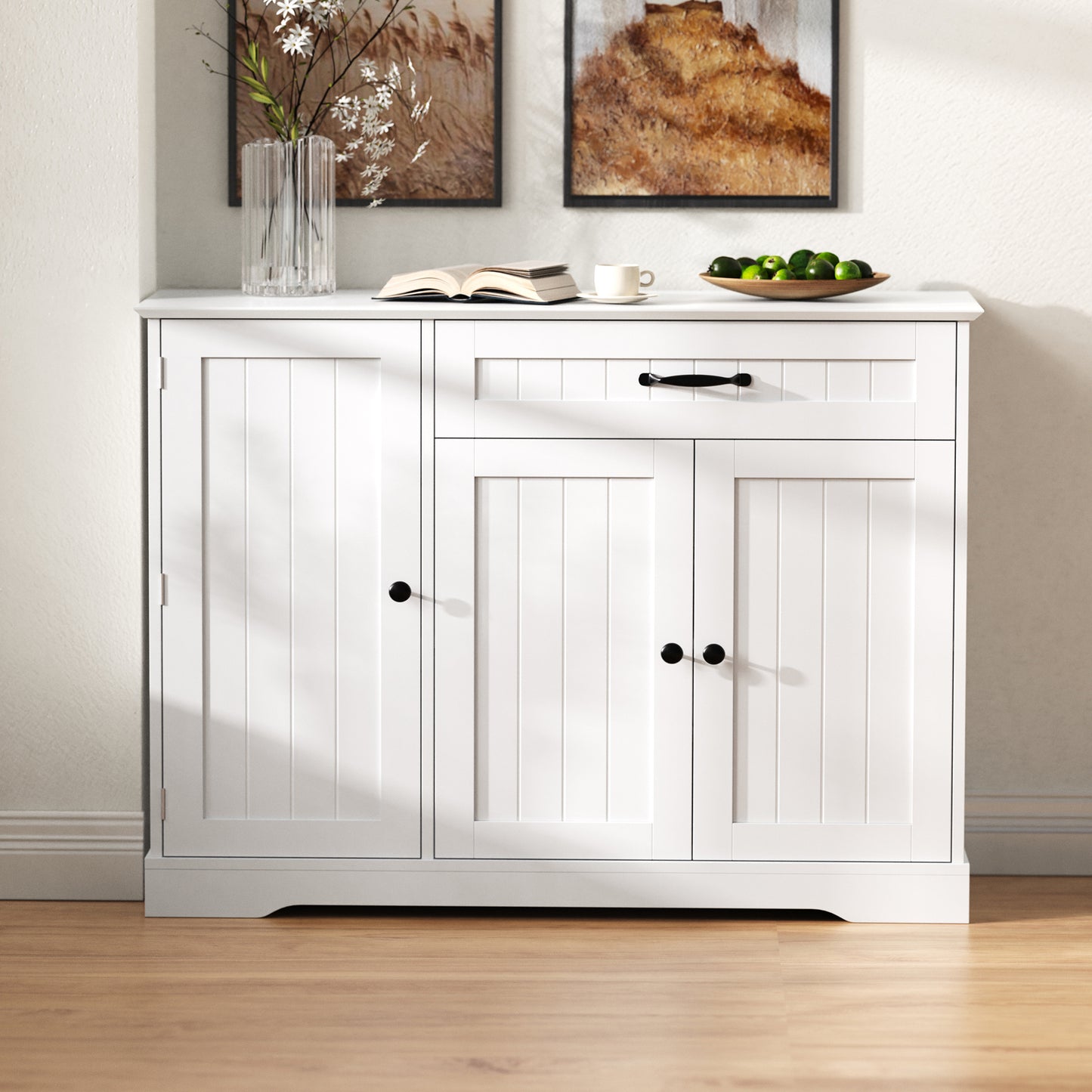 Gigab2b original image - Modernes, elegantes Sideboard mit 3 Türen und einer Schublade, Buffetschrank für Esszimmer, Wohnzimmer und Diele (Weiß)