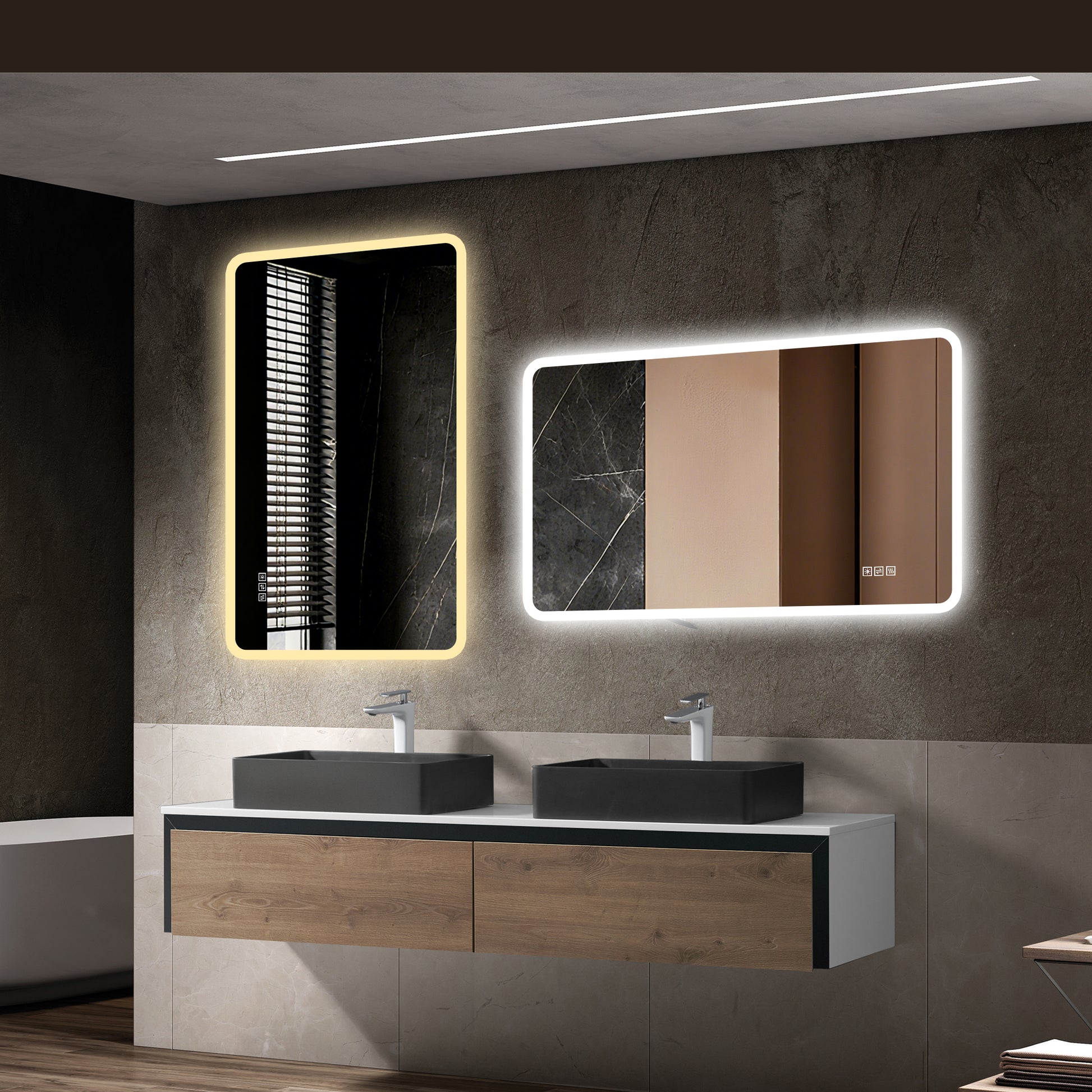 60×120cm LED Badezimmerspiegel mit Milchglasrand, Frontbeleuchtung, Anti-Beschlag, 3 Lichtfarben, Stufenlos Dimmbar, Memory-Funktion, Horizontal & Vertikal Montierbar, IP44 Wasserdicht