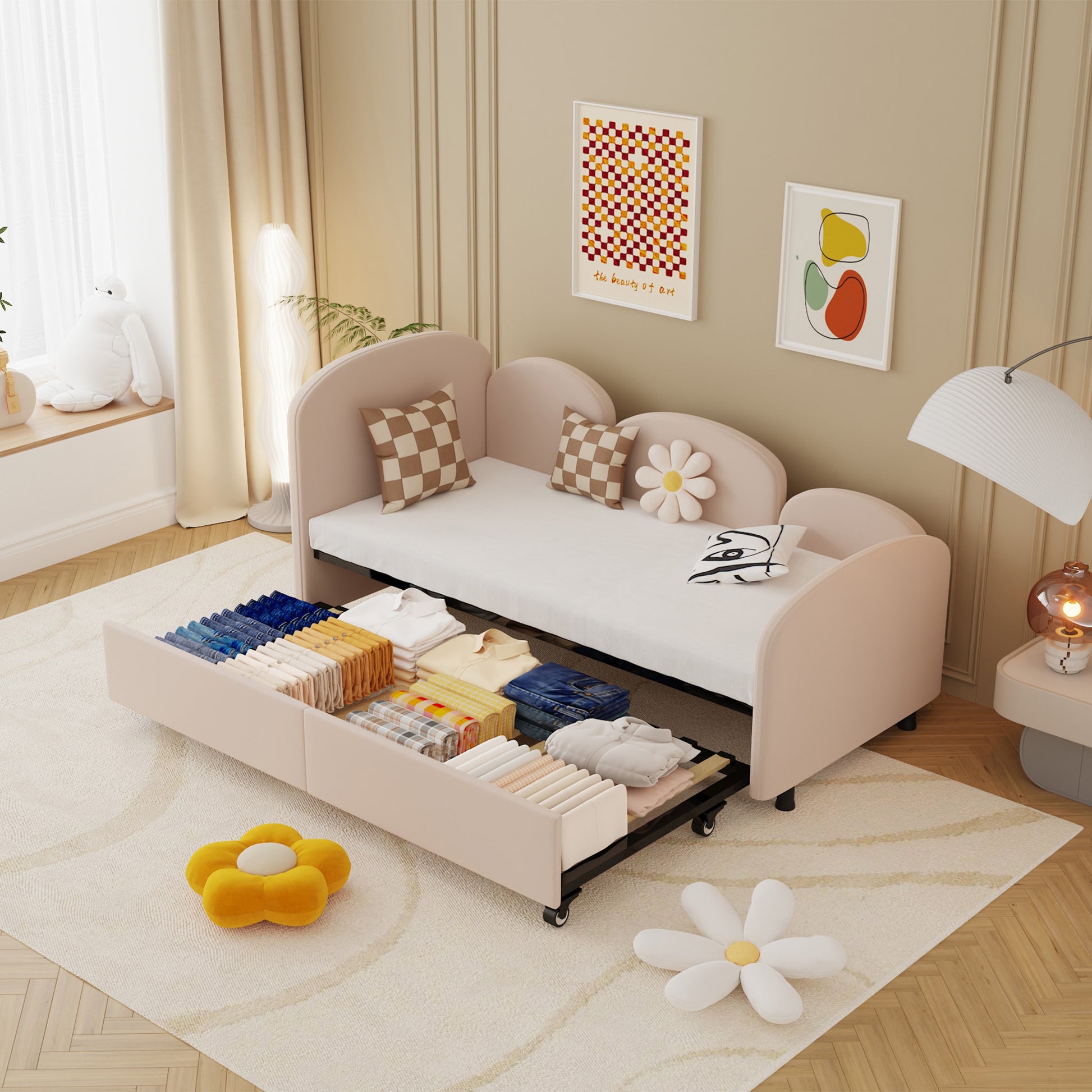 Gigab2b original image - SOFTSEA Twin Size Daybed mit Storage Drawers, Velvet gepolstert Daybed, Schlafzimmer Wohnzimmer Modern Sofa Bed Daybed Frame für Wohnzimmer, Kinderzimmer, Schlafzimmer,Modern Style