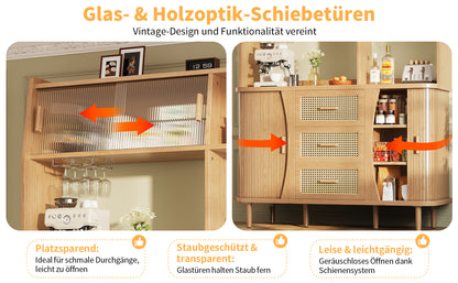 High-Quality Rattan Buffet Cabinet with Glass Doors and Storage