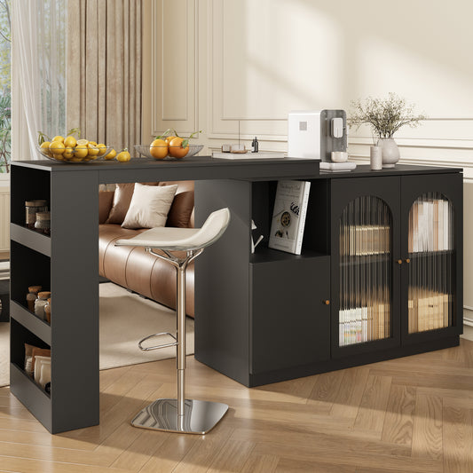 Gigab2b original image - Um 360° drehbarer Bartisch (Hauptkörper 120 x 40 x 97 cm), moderner und einfacher schwarzer rotierender Ess- und Barschrank, multifunktionaler Aufbewahrungsschrank mit Glastür