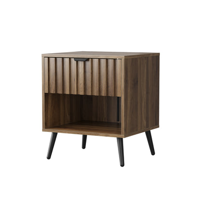 Moderner Nachttisch mit integrierter Schublade. Geeignet für Schlafzimmer, Flur, Wohnzimmer und Kinderzimmer. Farbe: Walnuss. Maße: 45 x 40 x 53 cm. 1 Stück.