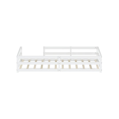 Montessori Bodenbett mit Schutzgitter – Flaches Bett ohne Boxspring nötig, aus Kiefernholz, schnell montiert (90x200 cm, weiß)
