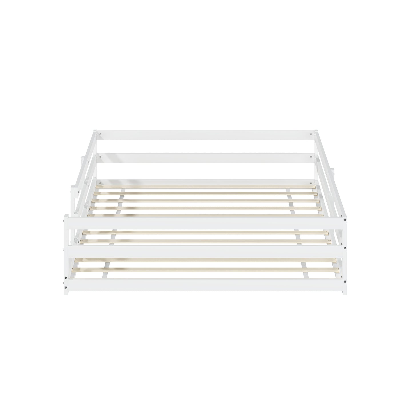 Montessori Bodenbett mit 4-Seiten-Gitter – Vollflächig, kein Lattenrost benötigt, Kiefernholz, einfach aufzubauen (140x200 cm, weiß)