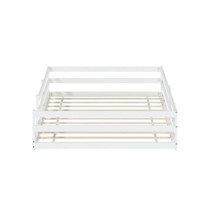 Montessori Bodenbett mit 4-Seiten-Gitter – Vollflächig, kein Lattenrost benötigt, Kiefernholz, einfach aufzubauen (140x200 cm, weiß)