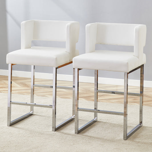 2-Pack-Barstühle im nordischen Stil mit modernem quadratischem Design, silbernen Metallbeinen und einem leichten und komfortablen Set. Erhältlich in mehreren Farben.