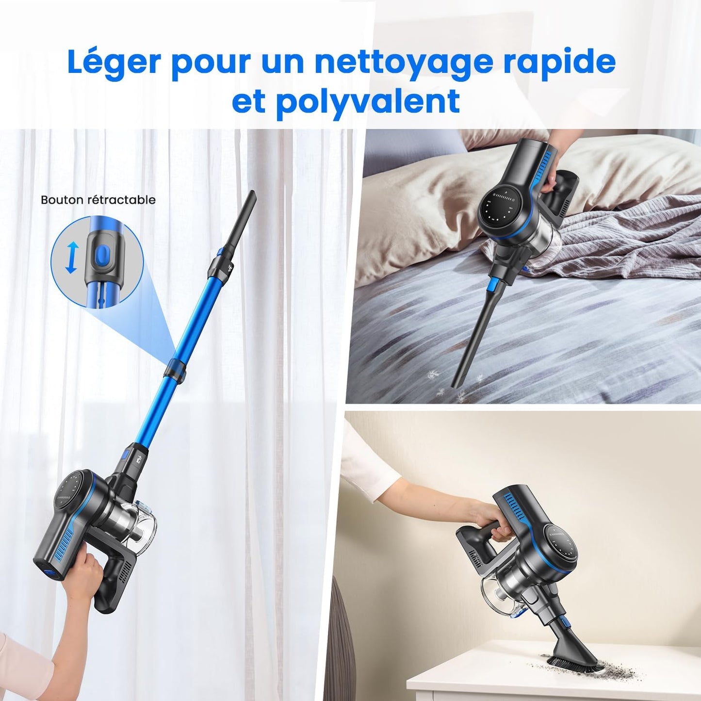 Cordless Stick Vacuum Cleaner with LED Display and Soft Roller Brush
