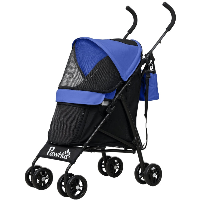 Gigab2b original image - Hundewagen Hundebuggy klappbar für Hunde & Katzen bis 4 kg Katzenbuggy mit Netzfenstern, Schultergurt, Aufbewahrungstasche, Becherhalter Regenschirm Katzenwagen Dunkelblau