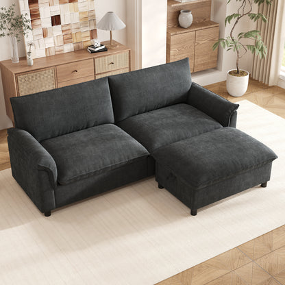 Modulares Cloud-Sectional-Sofa, komfortables Ecksofa für das Wohnzimmer, modernes Deep-Seat-Design, übergroßes Cloud-Sofa, mit 1 beweglichen Fußhocker, hohe Rückenlehne, Schwarz, B216 × H82 × T77 cm