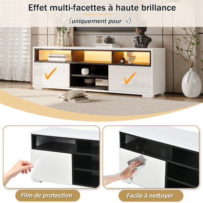 150 × 35 × 50 cm LED-TV-Bank aus Hochglanz-Spanplatte, Modernes Lowboard mit Stauraum für kleine Wohnzimmer,Unterschrank mit zwei Türen,8 Lagerräume,Speziell für kleine Wohnungen konzipiert