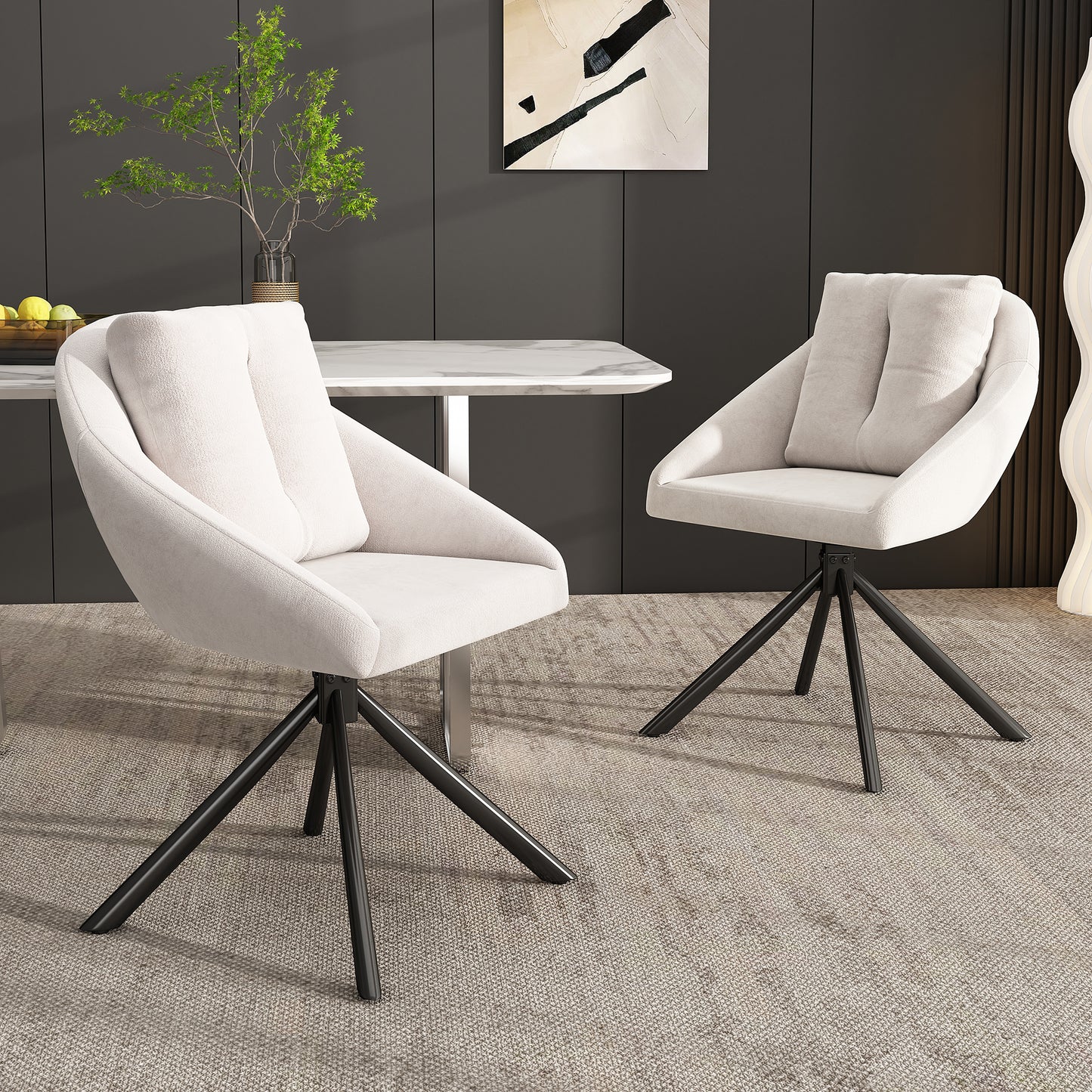 Gigab2b original image - Moderner beiger Samtstuhl, stilvoller und bequemer drehbarer Esszimmerstuhl, atmungsaktiver Samtstoff, ergonomisches Design, eleganter grauer Drehstuhl