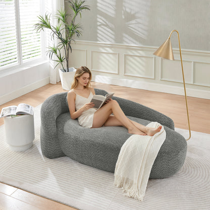 Minimalistisches Teddyfleece-Sofa mit abgerundetem Design, weich gepolsterte Couch mit Kissen, vielseitig einsetzbar für Wohnzimmer, Schlafzimmer und Studio,Gray