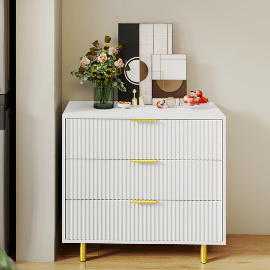 Gigab2b original image - Kommode mit 3 Schubladen,Sideboard mit modernem Design,Aufbewahrungsschrank,Weiß und Gold-H72/B80/T40 cm