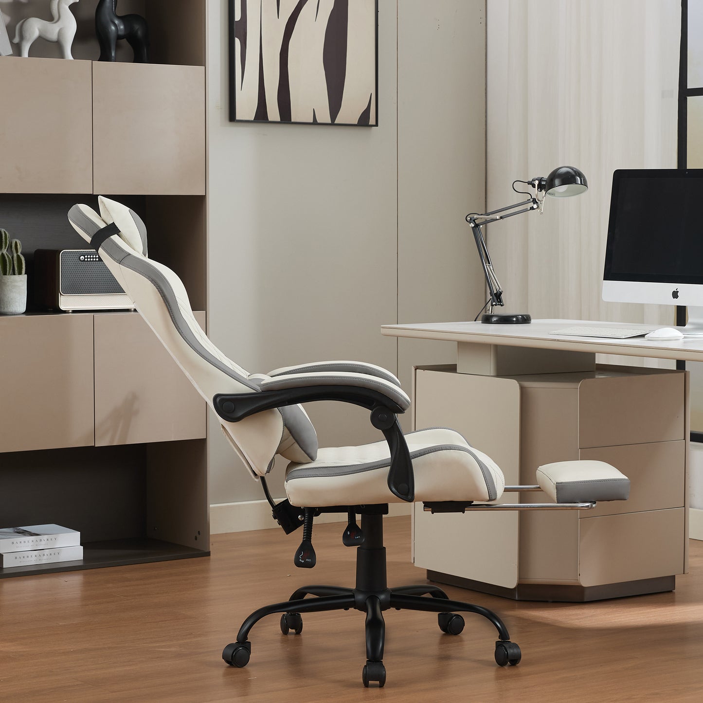 Ergonomischer Gaming-Stuhl mit Lordosenstutze, Nackenstutze & Fußstutze Ermudungsfrei auch bei langem