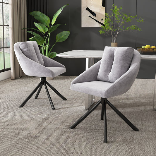 Gigab2b original image - Moderner grauer Samtstuhl, stilvoller und bequemer drehbarer Esszimmerstuhl, atmungsaktiver Samtstoff, ergonomisches Design, eleganter grauer Drehstuhl