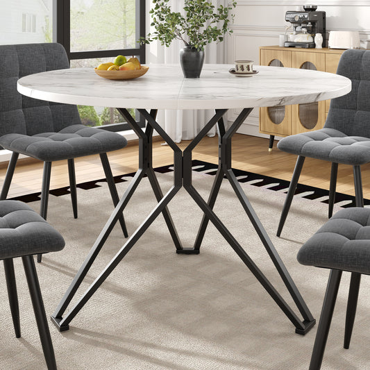 Gigab2b original image - Runder Esstisch (100×100×76cm), Küchen-Esstisch, runder Couchtisch für 4 Personen, geeignet für Esszimmer, Wohnzimmer, stilvolle Tischbeine aus Metall, Tischplatte aus MDF-Marmor, schwarz